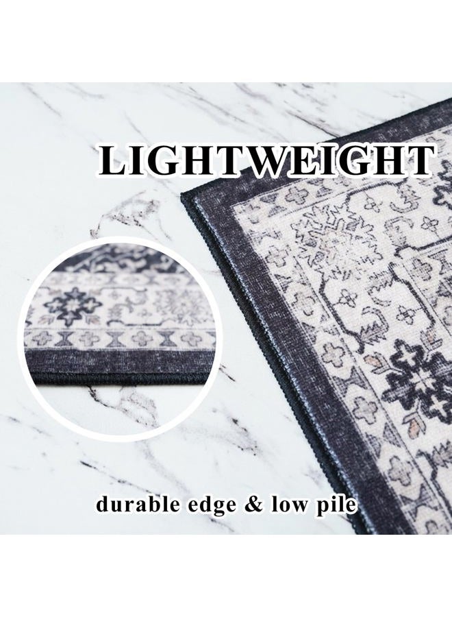 HY HAO YUN LAI 3x12 Washable Hallway Runner Rug: Oriental Long Ultra Soft Runners for Kitchen Entryway Thin Non Slip Bathroom Nursery Floor Mat Water Resistant Low Pile Carpet for Living Room Bedroom (Black,3x12) - Image 4