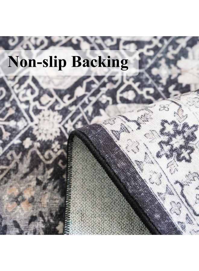 HY HAO YUN LAI 3x12 Washable Hallway Runner Rug: Oriental Long Ultra Soft Runners for Kitchen Entryway Thin Non Slip Bathroom Nursery Floor Mat Water Resistant Low Pile Carpet for Living Room Bedroom (Black,3x12) - Image 5