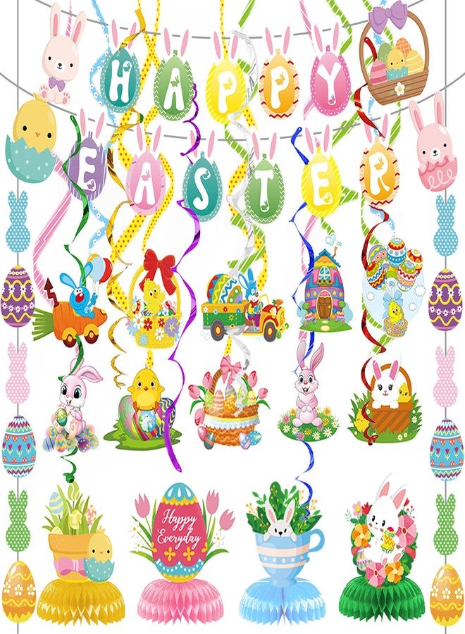 Gusgrop Easter Decorations for Home Decor - 47Pcs Danner Kit, Happy Easter Banners with 3D Bunny Backdrop for Photography Birth Party Favors for Class Office Ceiling Decor Yard Garden Outdoor - Image 1