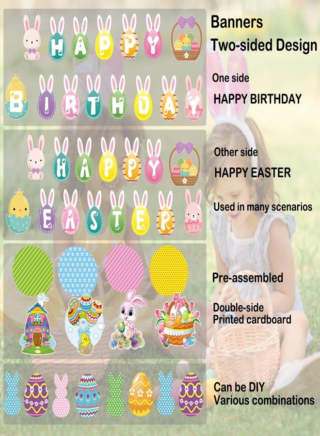 Gusgrop Easter Decorations for Home Decor - 47Pcs Danner Kit, Happy Easter Banners with 3D Bunny Backdrop for Photography Birth Party Favors for Class Office Ceiling Decor Yard Garden Outdoor - Image 3