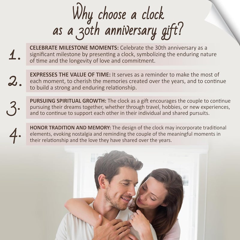 OkiyiD هدايا الذكرى السنوية الثلاثين للزواج للأزواج، 30 عامًا من الزواج، ساعة كوارتز مضيئة مع قاعدة خشبية LED لتزيين المنزل، الذكرى الثلاثين للزواج للزوج والزوجة، الآباء - Image 2