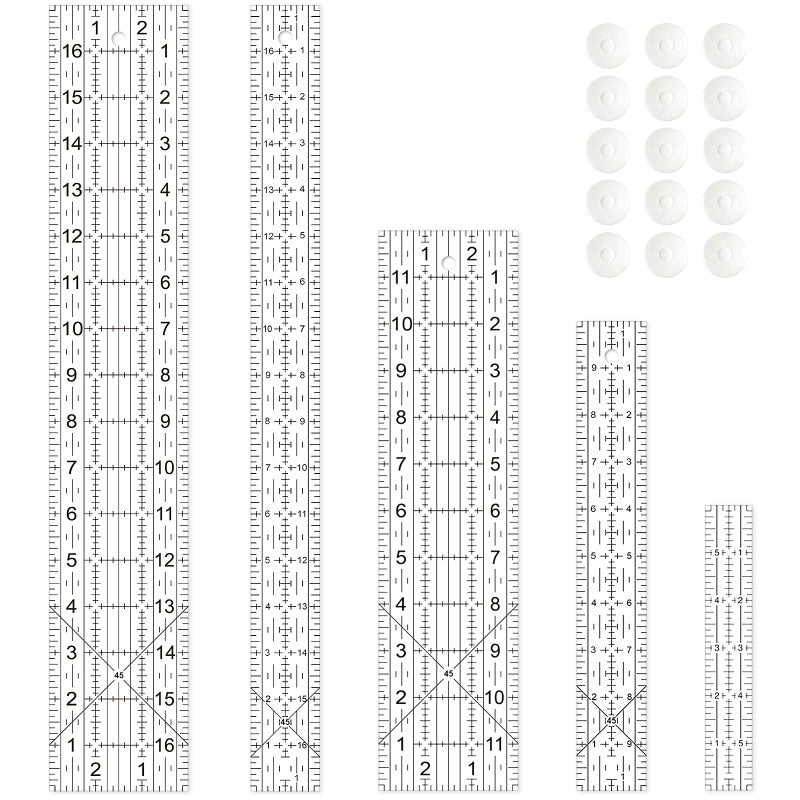 VPVPV Sewing Ruler,5 Piece Quilting Rulers,3 x17 Inch,1.5 x17 Inch,3 x12 Inch,1.5 x10 Inch,1 x6 Inch,Acrylic Ruler,Cutting Ruler with Non-Slip Rings (Black and White) - Image 1