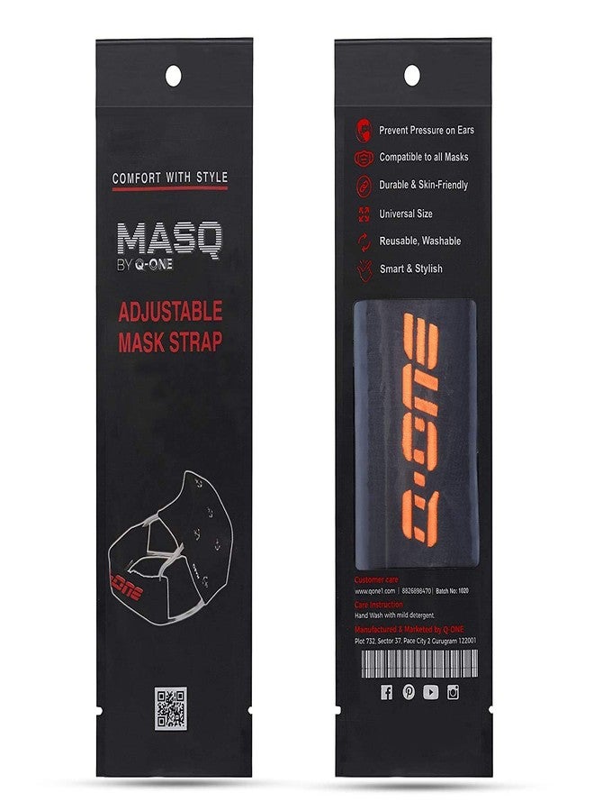 MASQ Unisex Q-One Cotton Reusable, Washable, Size Adjustable Embroidered Mask Strap with Velcro (Black) - Pack of 3 - Image 4