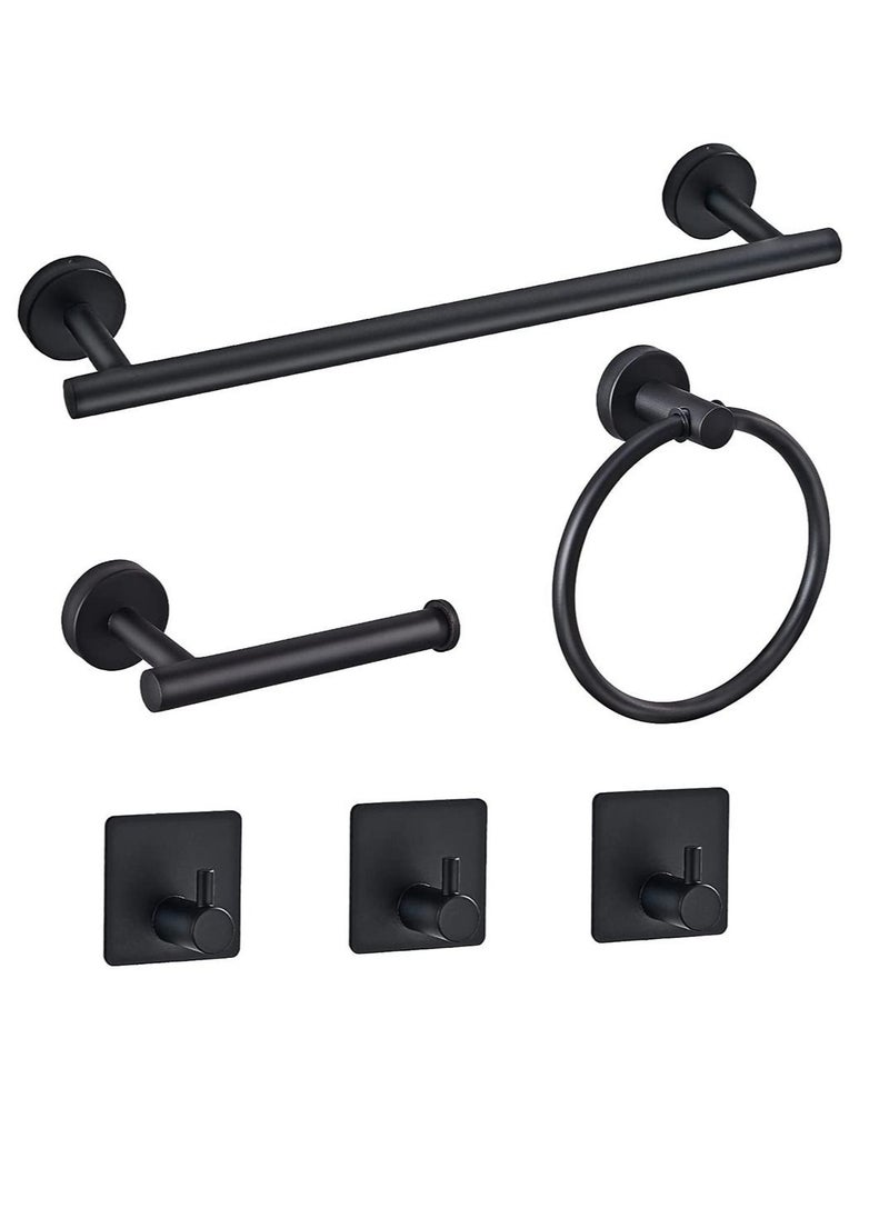 Y&D Towel Bar Set KASTWAVE 6 PCS Bathroom Matte Black Stainless Steel Accessories Rack Round Wall Mounted, Include 16inch Bar, Toilet Paper Holder, Ring, 3 Robe Hooks  - Image 1