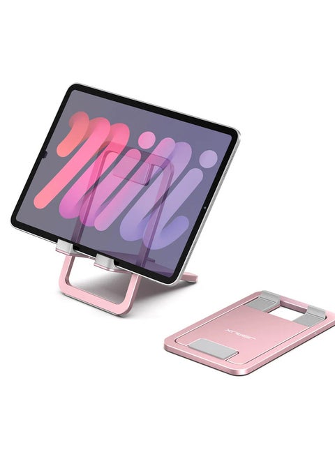 JSAUX Universal Tablet Stand, Portable Foldable Tablet Holder for Desk Compatible with iPad Mini/Air, Samsung Galaxy Tab, Kindle Fire, Steam Deck, Switch, ROG Ally, iPhone and Other Tablets-pink
