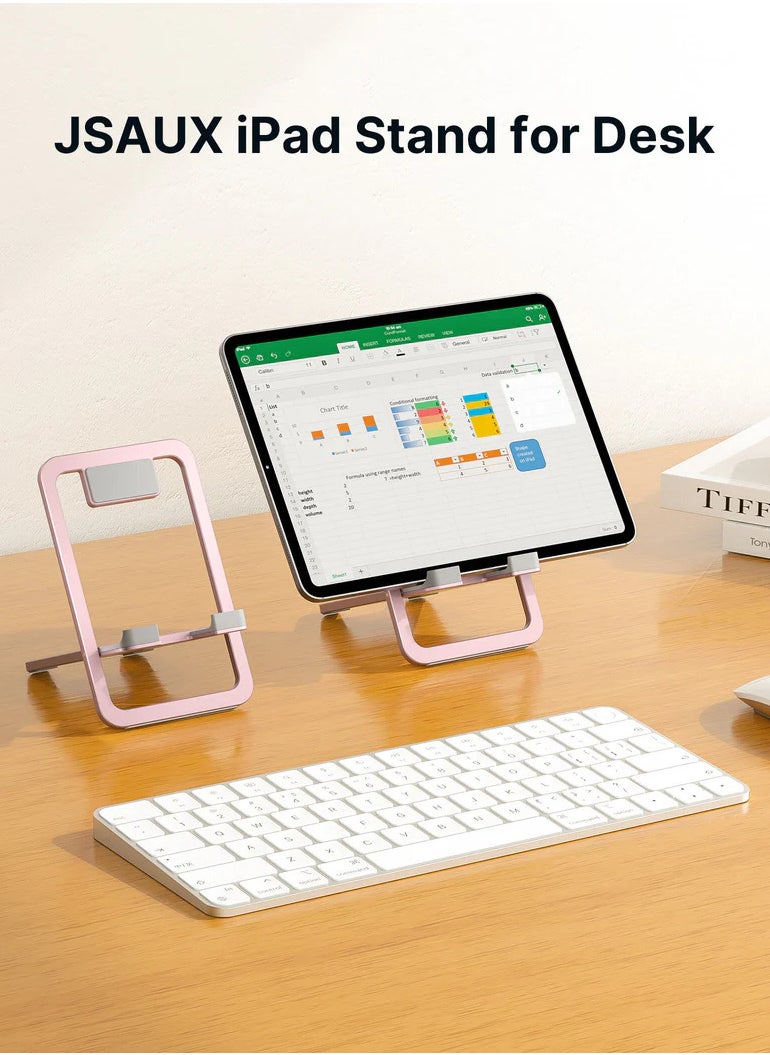 JSAUX - JSAUX Universal Tablet Stand, Portable Foldable Tablet Holder for Desk Compatible with iPad Mini/Air, Samsung Galaxy Tab, Kindle Fire, Steam Deck, Switch, ROG Ally, iPhone and Other Tablets-pink - Image 1