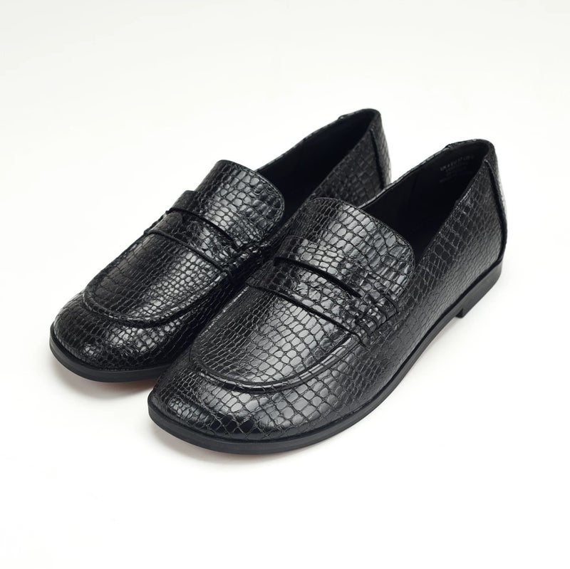 Black Snake Print Square Toe Low Heel Loafer Shoes - Image 5