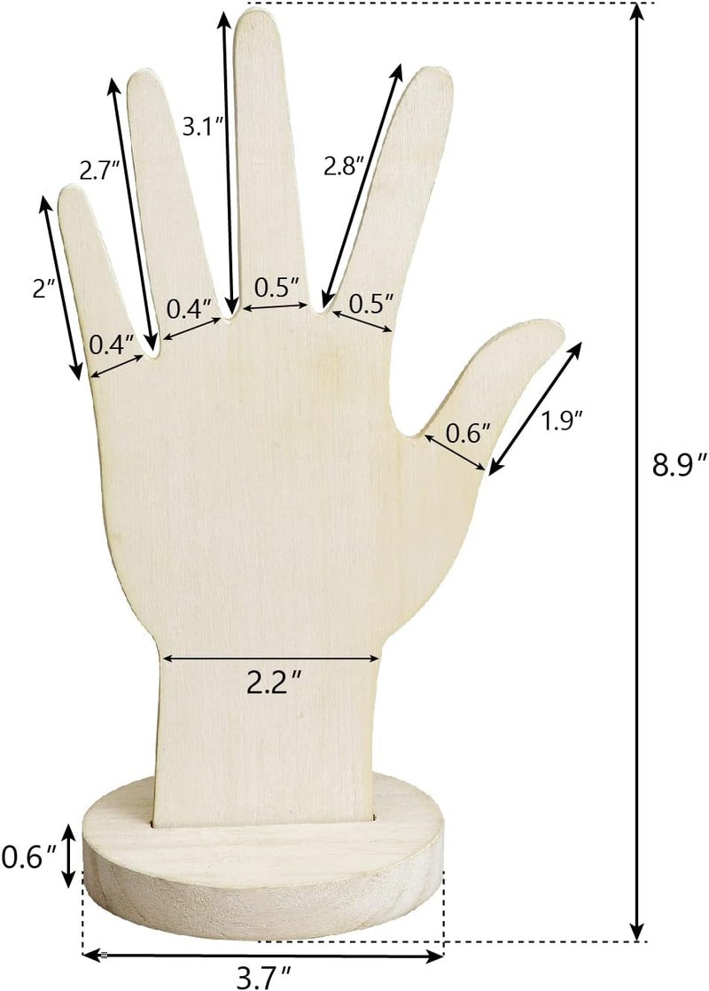 Mooca 6 Pcs Real Wooden Hand Form Jewelry Display Set, 2 Way Design for Wall Hanging or Standalone Mannequin Finger Hand Display, Premium Real Wood Sturdy Base, Wash White Color - Image 2
