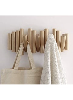MIRFA 5 Hooks Coat Rack Rail Wall-Mounted Rail Hook Space Saving Towels Holder and wall Natural Wood Decor  - Image 3