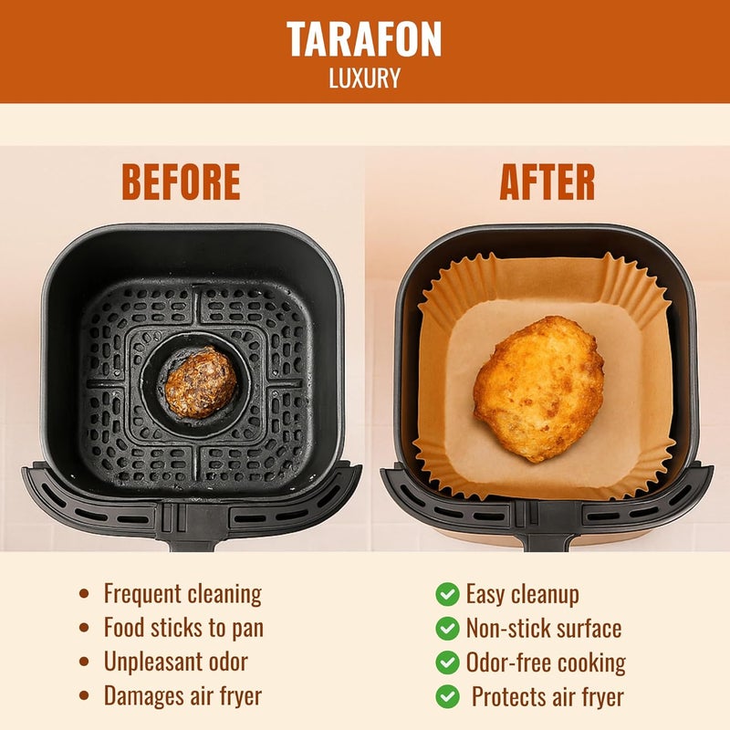 TARAFON 100PCS Air Fryer Disposable Paper Liners, 6.3 Inch Non-Stick Liners, Oil-Proof & Water-Proof Baking Liners for Air Fryer, Roasting, Microwave, and Oven Use - Image 4