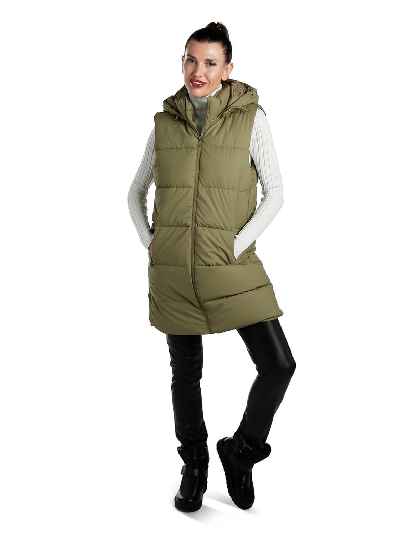London Rag Hooded Sleeveless Vest Jumper in Soft Olive  - Image 1