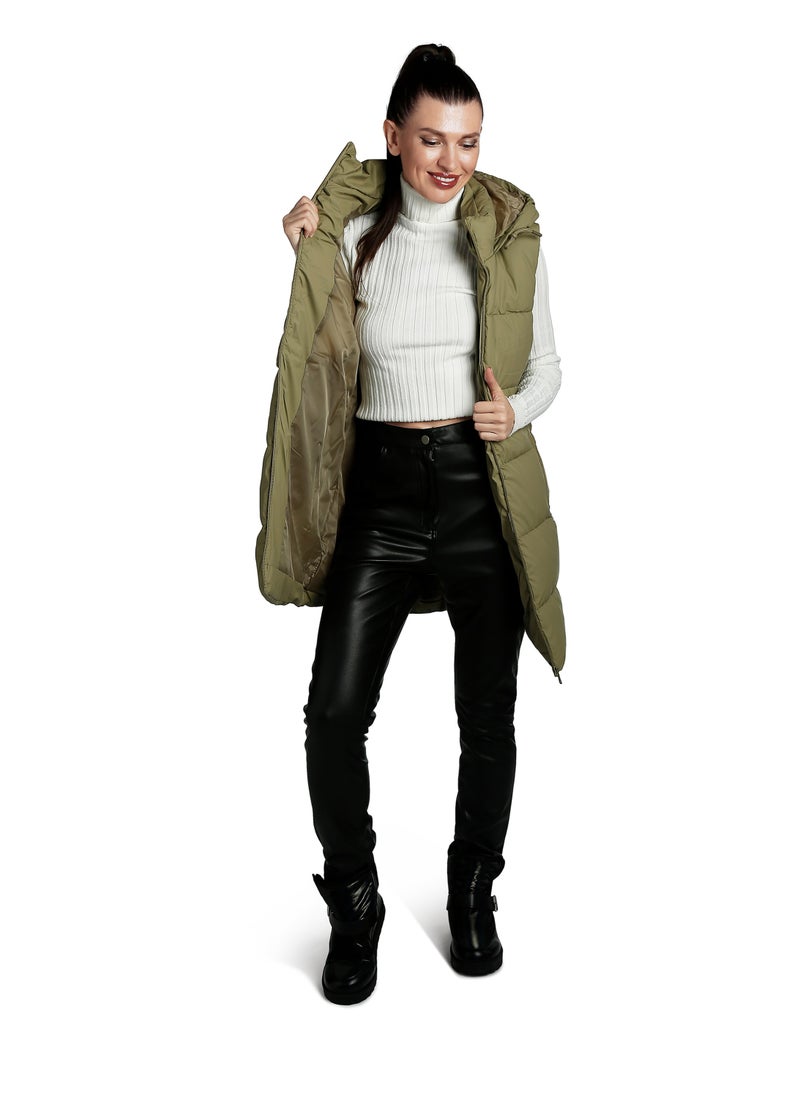 London Rag Hooded Sleeveless Vest Jumper in Soft Olive  - Image 2