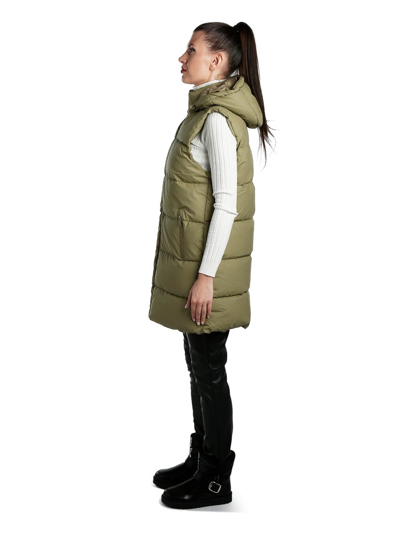London Rag Hooded Sleeveless Vest Jumper in Soft Olive  - Image 3