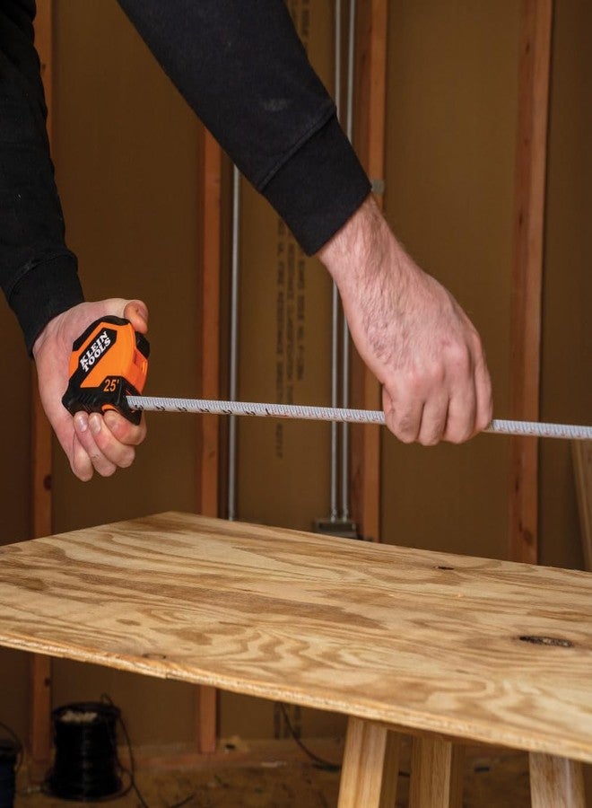 Klein Tools 9525 Tape Measure, 25-Foot Compact Double-Hook Imperial Measuring Tape with Finger Brake, Nylon Blade, Easy to Read Bold Lines - Image 5