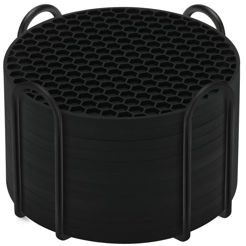 TWTLi Silicone Coasters Set of 12 with Holder Coasters for Drinks Beer Coffee Coasters Suitable for Kinds Cups Hot or Cold Anti-SLI Non-Stick Anti-Overflow Tabletop Protection and Decor (12 Pcs  Black) - Image 1