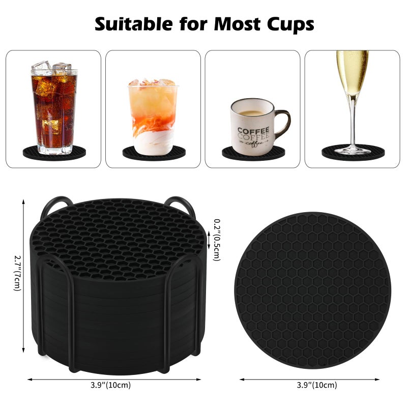 TWTLi Silicone Coasters Set of 12 with Holder Coasters for Drinks Beer Coffee Coasters Suitable for Kinds Cups Hot or Cold Anti-SLI Non-Stick Anti-Overflow Tabletop Protection and Decor (12 Pcs  Black) - Image 2
