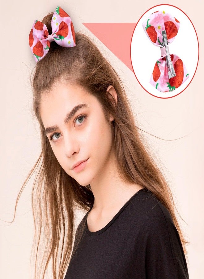 Lekgavd 2Pcs Strawberry Hair Bow Clips, Cute Red Pink Strawberry Snap Barrettes, Summer Hair Accessories for Women, Parties, Wedding - Image 4