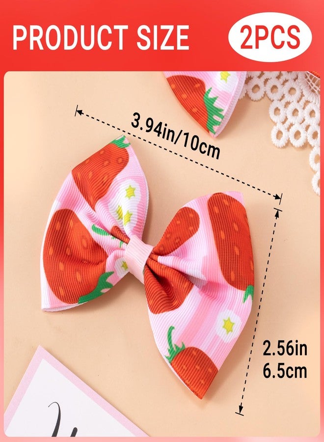 Lekgavd 2Pcs Strawberry Hair Bow Clips, Cute Red Pink Strawberry Snap Barrettes, Summer Hair Accessories for Women, Parties, Wedding - Image 2