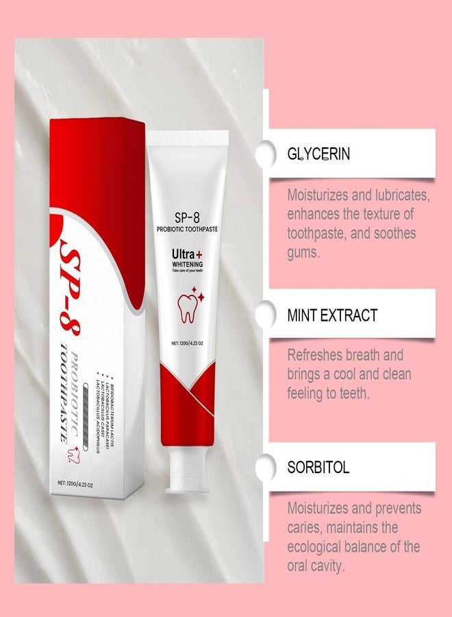 SP-8 Ultra+ Probiotic Whitening Toothpaste with Mint Extract and Glycerin, 4.23 oz,2PCS - Image 4