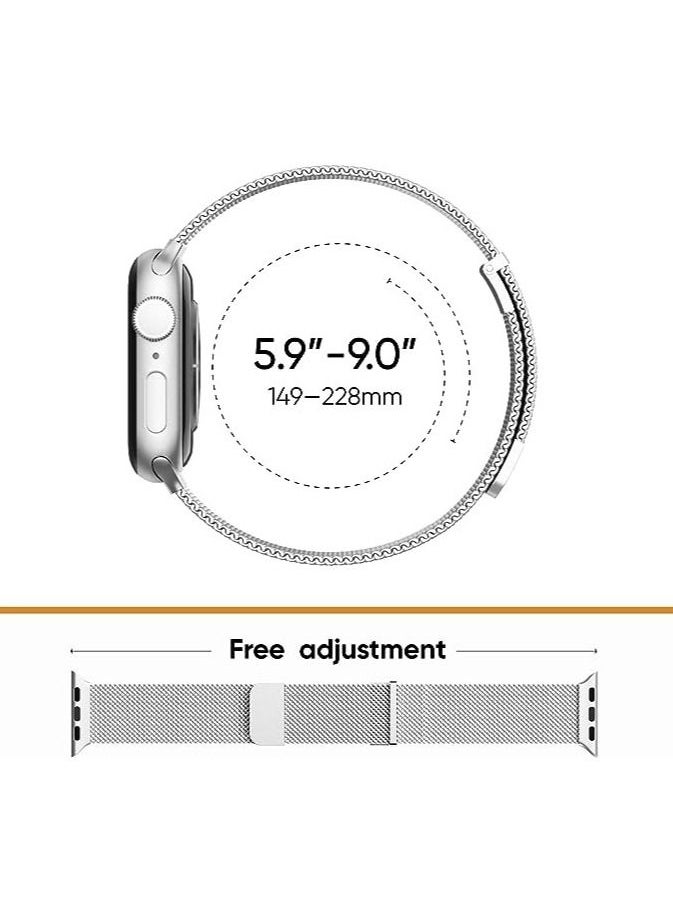 سوار معدني من الفولاذ المقاوم للصدأ بمشبك مغناطيسي مع سلسلة ساعات Apple SE/7/6/5/4/3/2/1 متوافق مع أحزمة ساعة أبل 42 ملم 44 ملم 45 ملم 49 ملم فضي