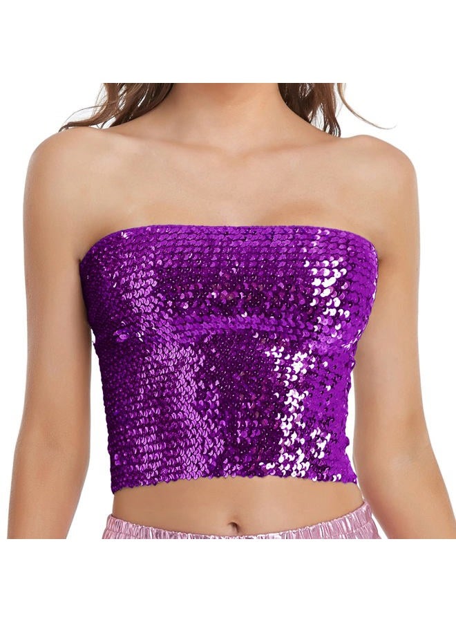 Fenyong Sequins Tube Top for Womens Party Clubwear(Purple) - Image 1