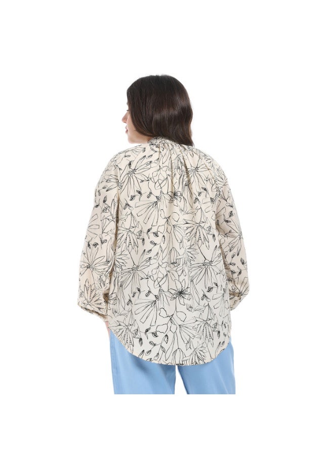 Coctail Floral Blous-5726-beige*black  - Image 3