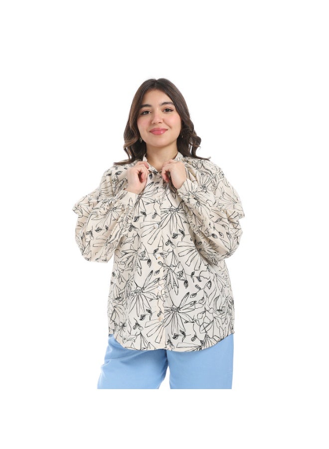 Coctail Floral Blous-5726-beige*black  - Image 1