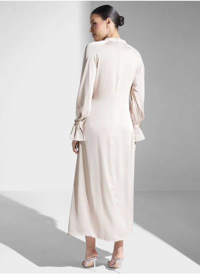 Khizana Puff Sleeve Satin Dress