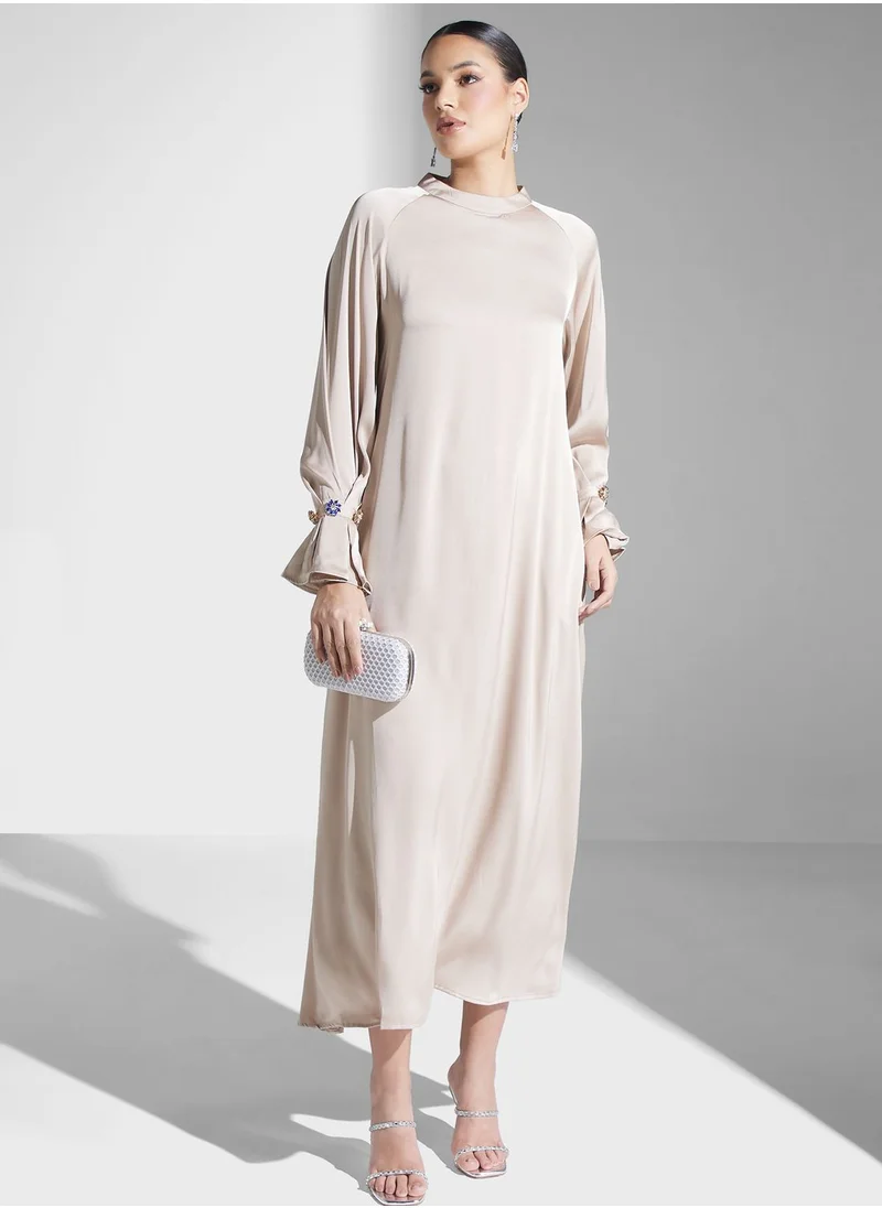 Khizana Puff Sleeve Satin Dress