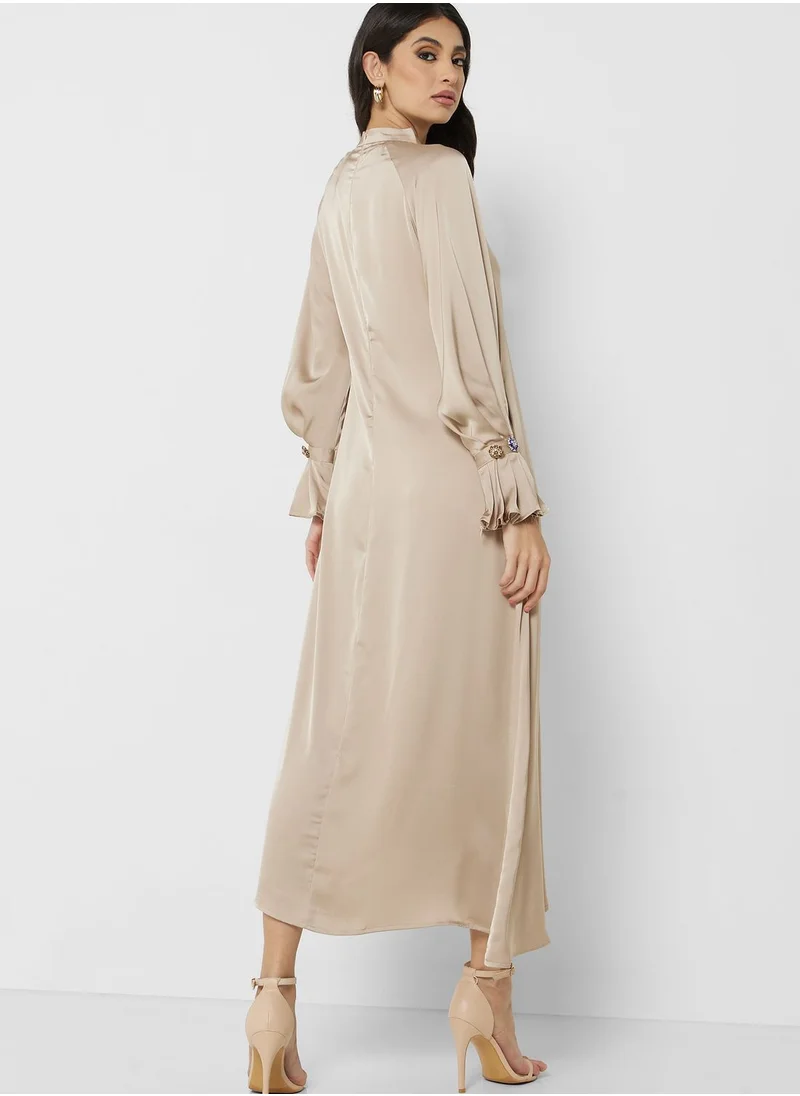 Khizana Puff Sleeve Satin Dress