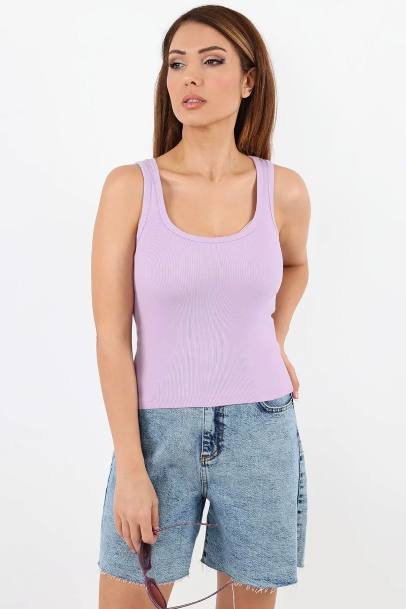 ريتنيس Women's Cotton Premium Set of 4 Blue, Lilac, Salmon, Green Cotton Basic Ribbed Undershirt