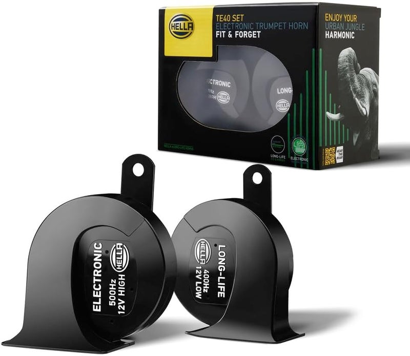 Hella TRUMPET HORN KIT BOX BLACK 12V LONG LIFE TE40 007728981 Light & sturdy - Image 1