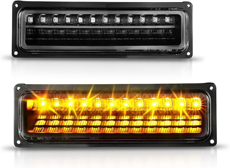 AmeriLite Black LED Parking Turn Signal Lights Bumper Lamp Set For Full Size/Blazer/Suburban : Sierra/Yukon - Passenger and Driver Side - Image 3