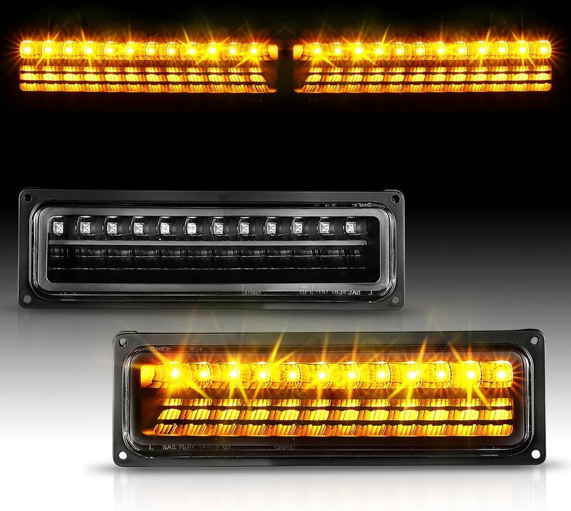 AmeriLite Black LED Parking Turn Signal Lights Bumper Lamp Set For Full Size/Blazer/Suburban : Sierra/Yukon - Passenger and Driver Side - Image 2
