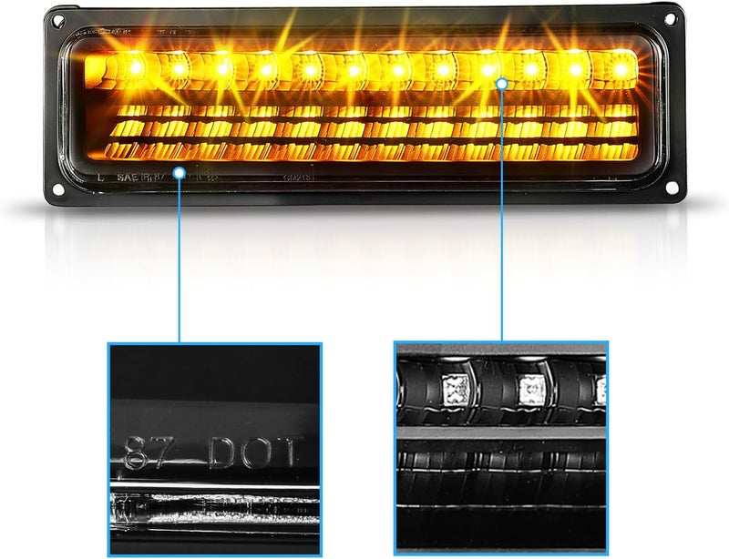 AmeriLite Black LED Parking Turn Signal Lights Bumper Lamp Set For Full Size/Blazer/Suburban : Sierra/Yukon - Passenger and Driver Side - Image 4