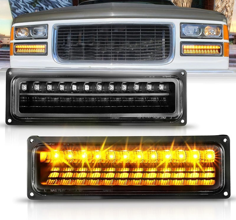 AmeriLite Black LED Parking Turn Signal Lights Bumper Lamp Set For Full Size/Blazer/Suburban : Sierra/Yukon - Passenger and Driver Side - Image 1