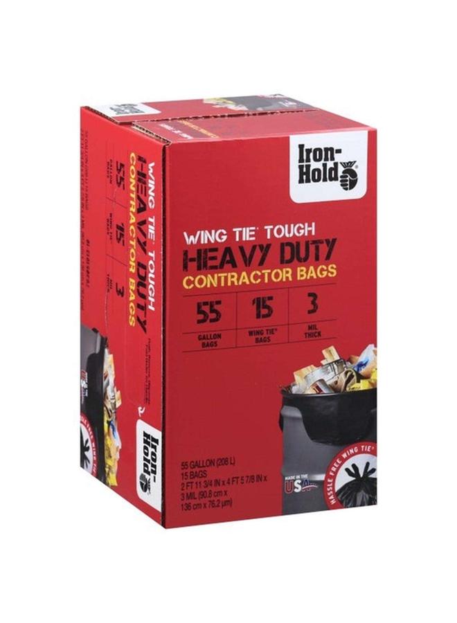 IRON-HOLD 15-Piece Wing Tie Tough Heavy Duty Plastic Contractor Bags Black 55 Gal 1652987 - Image 3