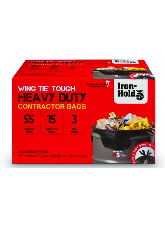 IRON-HOLD 15-Piece Wing Tie Tough Heavy Duty Plastic Contractor Bags Black 55 Gal 1652987 - Image 1