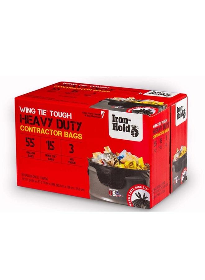 IRON-HOLD 15-Piece Wing Tie Tough Heavy Duty Plastic Contractor Bags Black 55 Gal 1652987 - Image 2