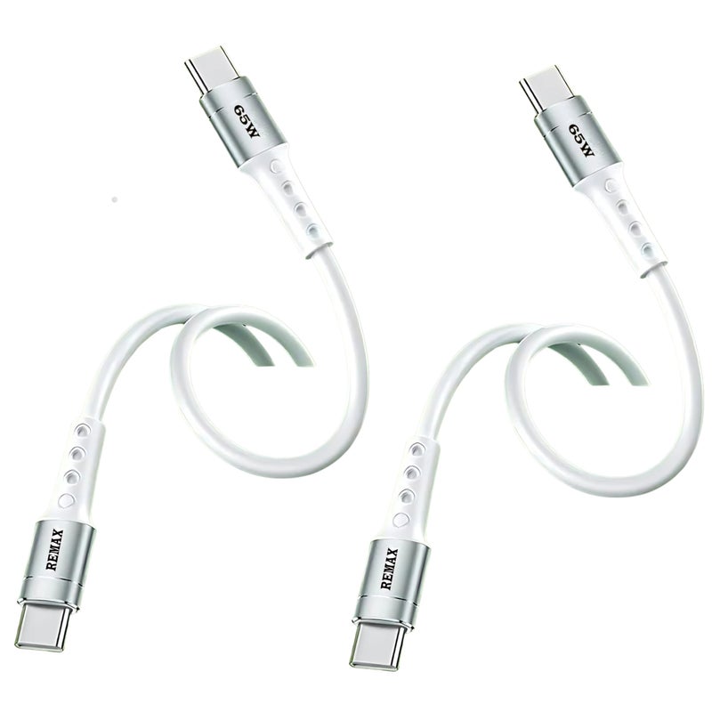Remax RC-198 USB C to USB C Fast Charging Cable – 65W Output Data Cable 1M – Set of 2 – White - Image 2