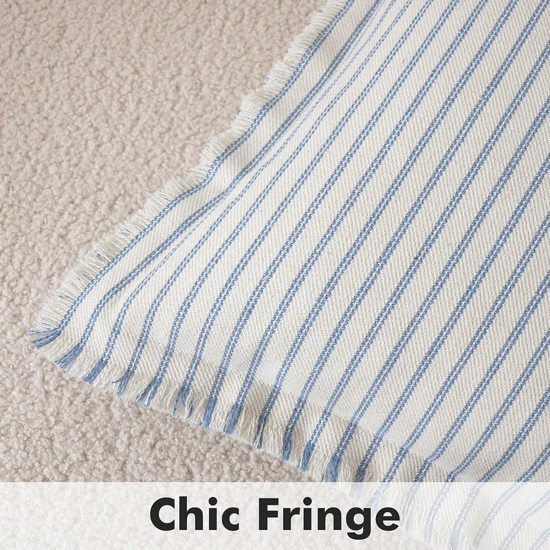 MIULEE Pack of 2 Light Blue Pillow Covers 20x20 Inch Striped Farmhouse Couch Spring Throw Pillow Covers with Fringe Chic Cotton Decorative Cushion Covers for Sofa Living Room Bed Outdoor Home Decor - Image 2