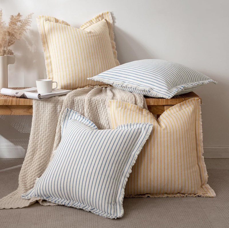 MIULEE Pack of 2 Light Blue Pillow Covers 20x20 Inch Striped Farmhouse Couch Spring Throw Pillow Covers with Fringe Chic Cotton Decorative Cushion Covers for Sofa Living Room Bed Outdoor Home Decor - Image 5