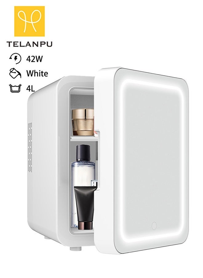 TELANPU 4L Mini Fridge for Skincare & Cosmetics, Portable Beauty Fridge with LED Lighted Mirror Door, Thermoelectric Cooler and Warmer for Bedroom, Car, Office (White)  - Image 1