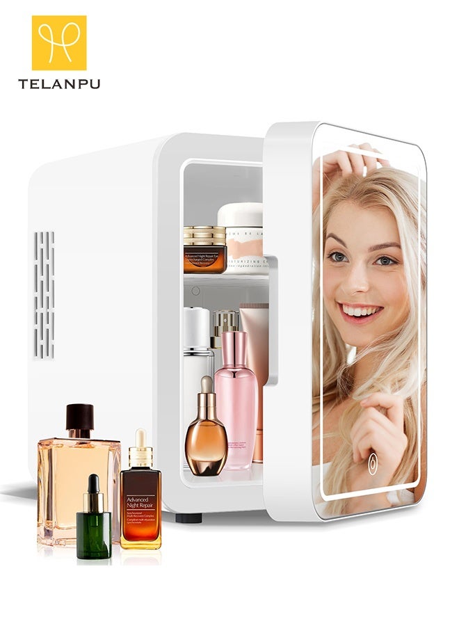 TELANPU 4L Mini Fridge for Skincare & Cosmetics, Portable Beauty Fridge with LED Lighted Mirror Door, Thermoelectric Cooler and Warmer for Bedroom, Car, Office (White) - Image 1