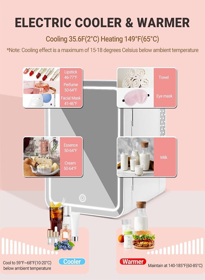 TELANPU 4L Mini Fridge for Skincare & Cosmetics, Portable Beauty Fridge with LED Lighted Mirror Door, Thermoelectric Cooler and Warmer for Bedroom, Car, Office (White) - Image 5