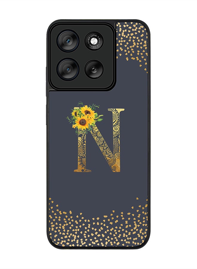 Stylizedd For Motorola Moto G56 Case,Slim fit Camera Protection, Shockproof Thin Phone cover  - Custom Floral Monogram - N  (Grey ) - Image 1
