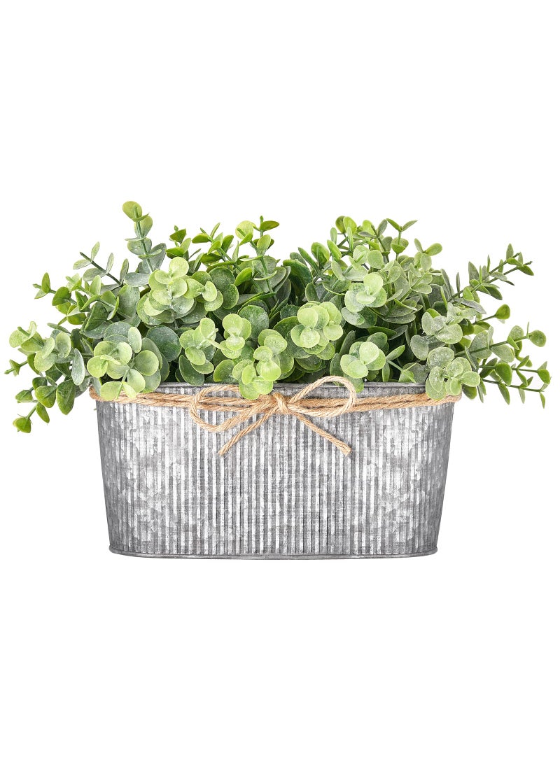 Dahey Dahey Artificial Eucalyptus Faux Plants Indoor for Farmhouse Home Decor Fake Potted Plants in Rustic Rectangular Pots Table Centerpiece for Office Bath Living Room Greenery Decor  7"" L x 4"" H  - Image 1