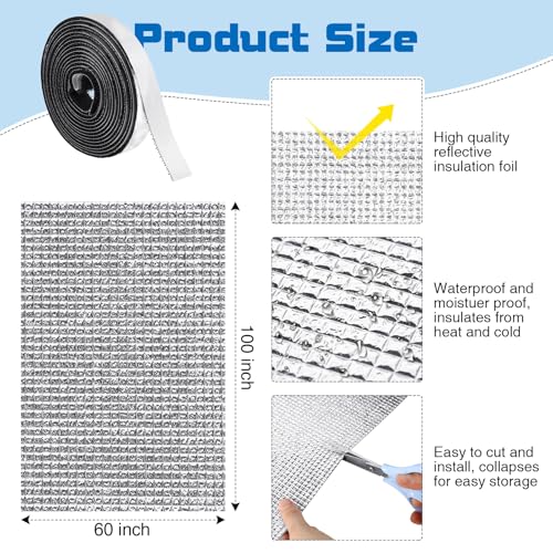 Frienda Double RV Door Window Shade Cover Blackout Reflective Insulation Roll 120x24 Inches Aluminum Foil Insulation Kit for Rv Garage Roof Door Window Skylight Shade(Black) - Image 2