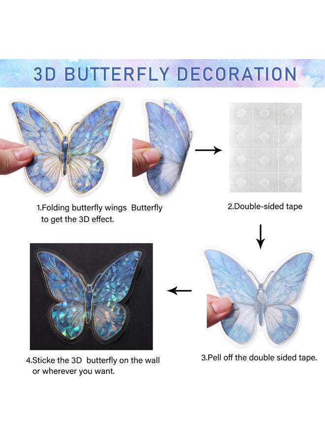 RAINBOW WSK 50 PCs Butterfly Wall Decor Cute Fairy Butterflies Wall Stickers 3D Butterflies for Birthday Cake Wedding Party Craft Room Decor Removable DIY Wall Decals sm- (Blue) - Image 5