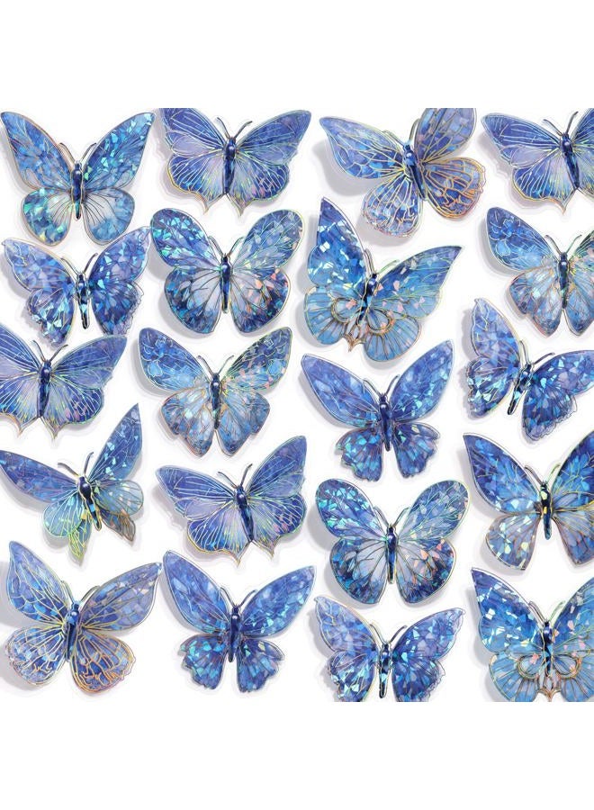 RAINBOW WSK 50 PCs Butterfly Wall Decor Cute Fairy Butterflies Wall Stickers 3D Butterflies for Birthday Cake Wedding Party Craft Room Decor Removable DIY Wall Decals sm- (Blue) - Image 1